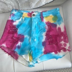 Tie die high waisted jean shorts. Never worn!!